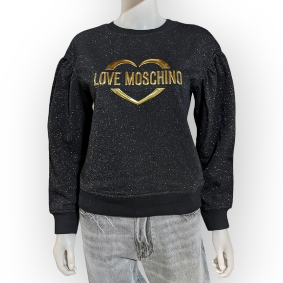 Love Moschino Black Appliquéd Metallic French Cotton-Blend Terry Sweatshirt, US4 - Picture 4 of 10
